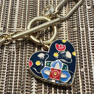 Talbots Gold Paperclip Bracelet Multicolor Blue Heart Charm Casual Preppy